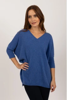 Maglia a maniche corte in puro cashmere in blu pervinca