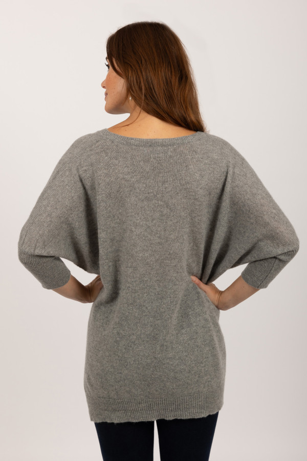 Jersey de manga corta de Cachemira pura en gris claro