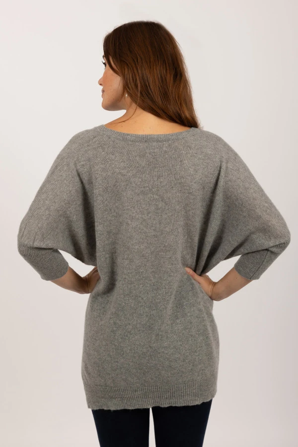 Maglia a maniche corte in puro cashmere in grigio chiaro