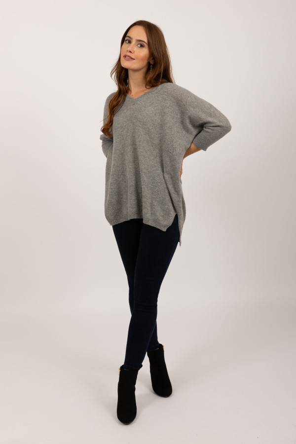 Pure Cashmere short sleeve jumper in light grey