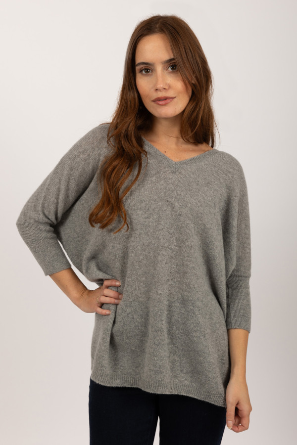 Short sleeve jumper 100% Cashmere in light grey | Italy in Cashmere US