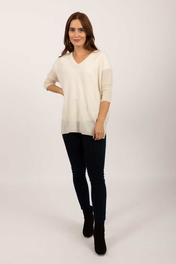 Pure Cashmere short sleeve jumper in cream white