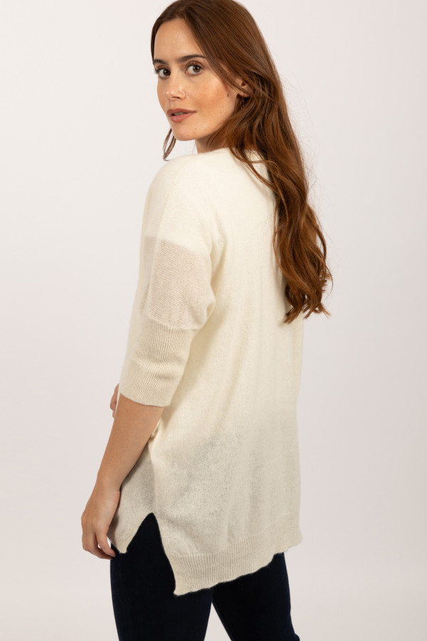 Pure Cashmere short sleeve jumper in cream white