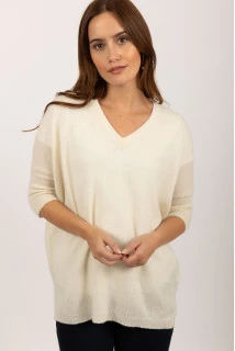 Maglia a maniche corte in puro cashmere in bianco panna