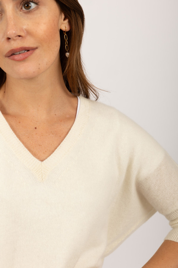 Pure Cashmere short sleeve jumper in cream white