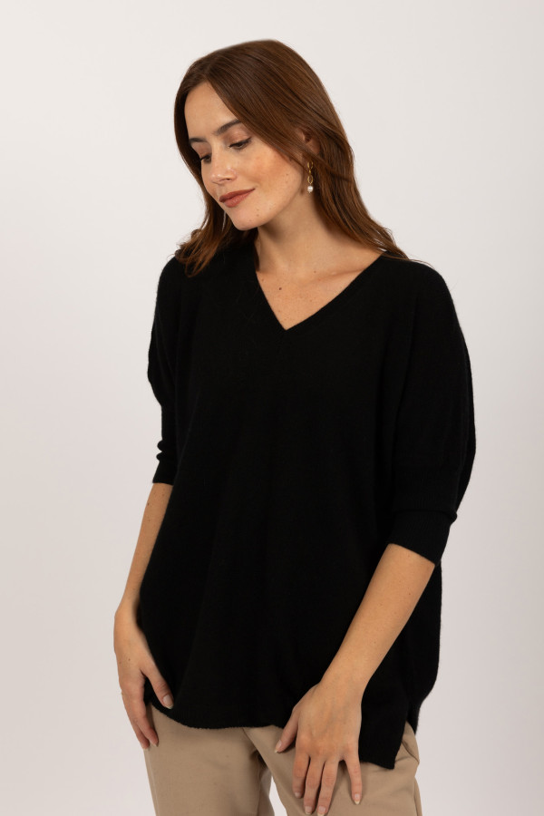 Short sleeve jumper 100% Cashmere in Black | Italy in Cashmere US