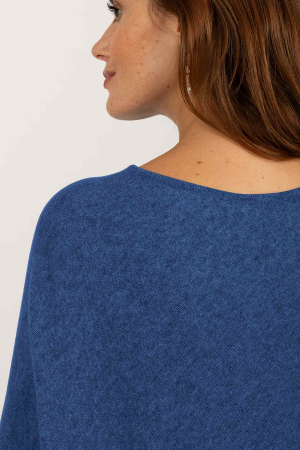 V-förmiger Bootsausschnitt Kaschmir-Poncho in Singrünblau
