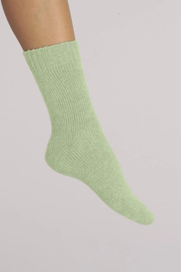Cashmere Bed Socks in Sage Green Plain Knit