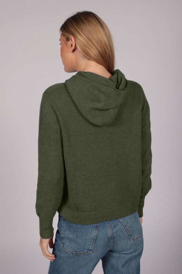 Kaschmir-Kapuzenpulli für Frauen Militärgrün