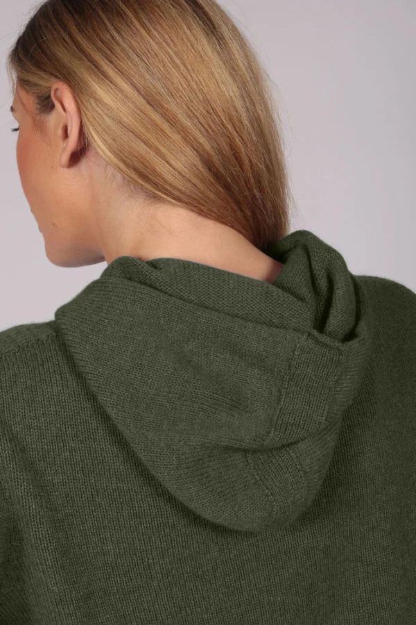 Army green 100% Cashmere Hoodie for Women