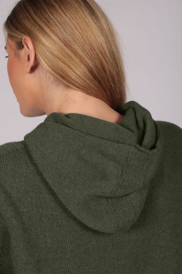 Kaschmir-Kapuzenpulli für Frauen Militärgrün