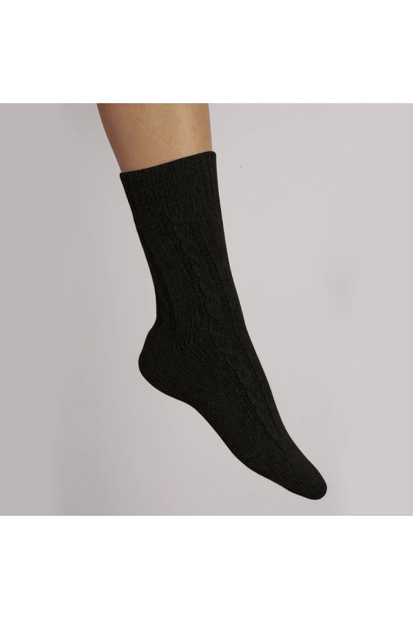 Calzino in puro cashmere da casa nero treccia