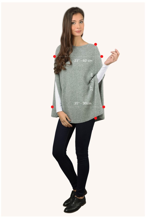 Pure Cashmere Poncho Cape, Plain Knitted in Blue navy